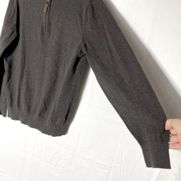 Eddie Bauer Brown Cotton Cashmere Knit Mock Neck Half Zip Pullover Sweater M - Picture 11 of 13